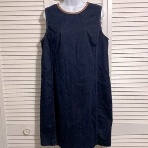 Lauren Ralph Lauren Dark Wash Denim Shift Dress with Leather Trim
